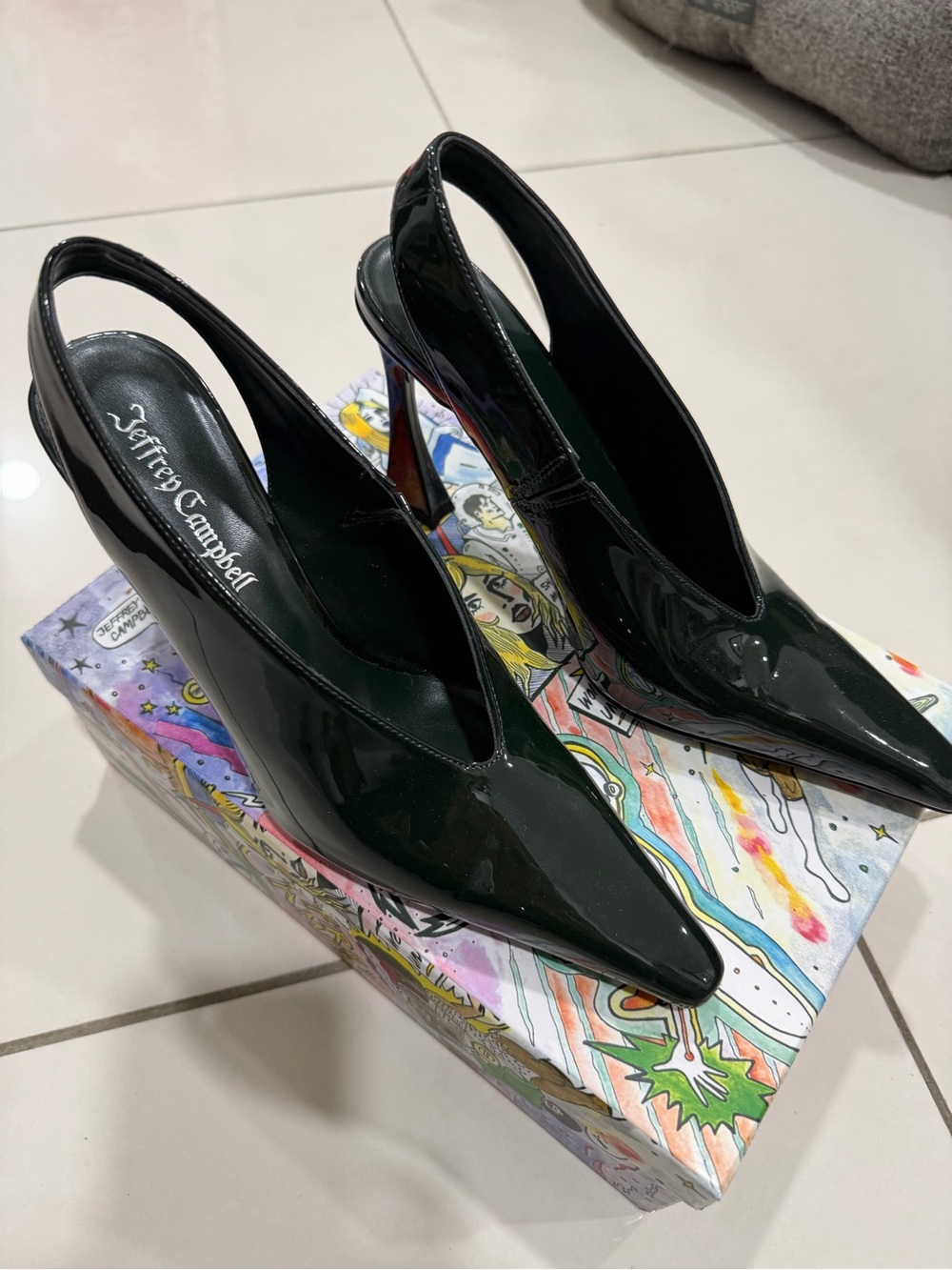 Jeffrey Campbell Black Patent Pointed Slingback Heels Liked New